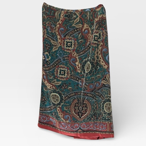 Gorgeous Silk Paisley Floral Scroll Pattern Coldwater Creek Silk Wrap Skirt XL - Picture 3 of 6